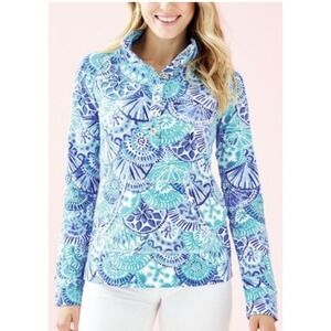 Lilly Pulitzer Captain Popover Sweatshirt Blue Teal Print Size Medium